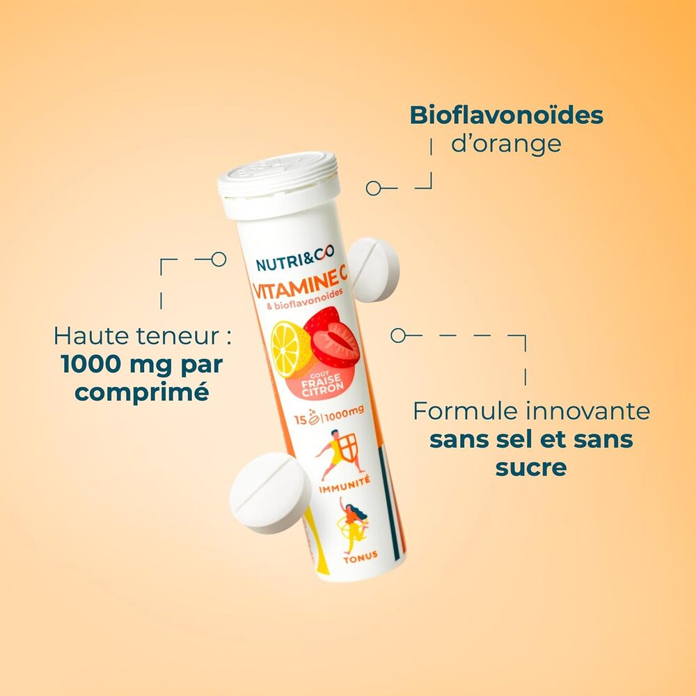 Nutri&Co Vitamine C - goût Citron-Fraise - 15 comprimés effervescents (Lot de 3)