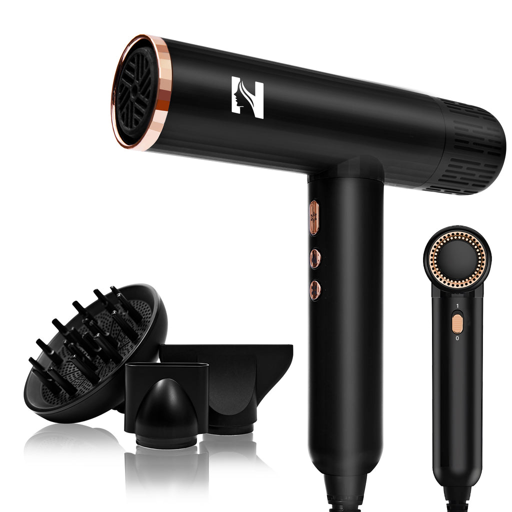 NICEBAY Sèche-cheveux ionique DW-9041 avec diffuseur pour cheveux bouclés, 1900 W, Moteur sans balais 110 000 tr/min, Peu bruyant, Léger