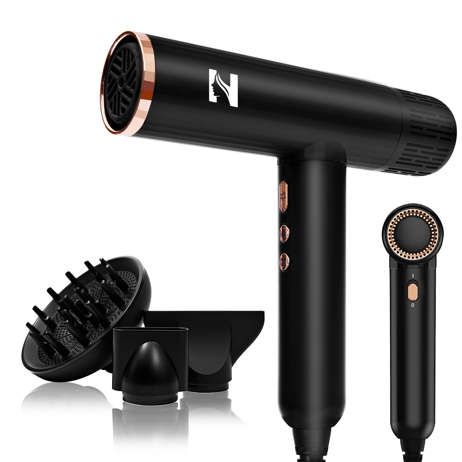 NICEBAY Sèche-cheveux ionique DW-9041 avec diffuseur pour cheveux bouclés, 1900 W, Moteur sans balais 110 000 tr/min, Peu bruyant, Léger