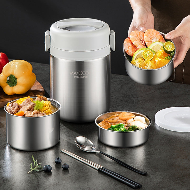 Maxcook Pot alimentaire isotherme en acier inoxydable 316 avec sac repas pour aliments chauds Boîte repas isotherme sous vide en acier inoxydable Thermos à soupe étanche Pot alimentaire isotherme à large ouverture 1,5 L MCTG0863
