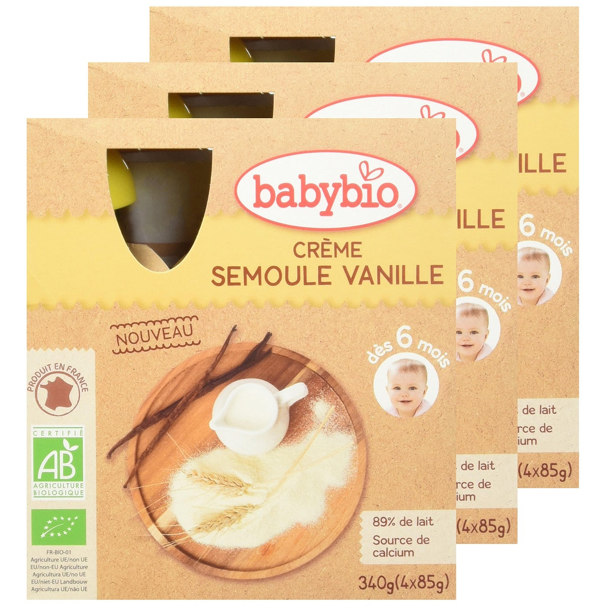 BABYBIO Gourde semoule vanille 4x85g