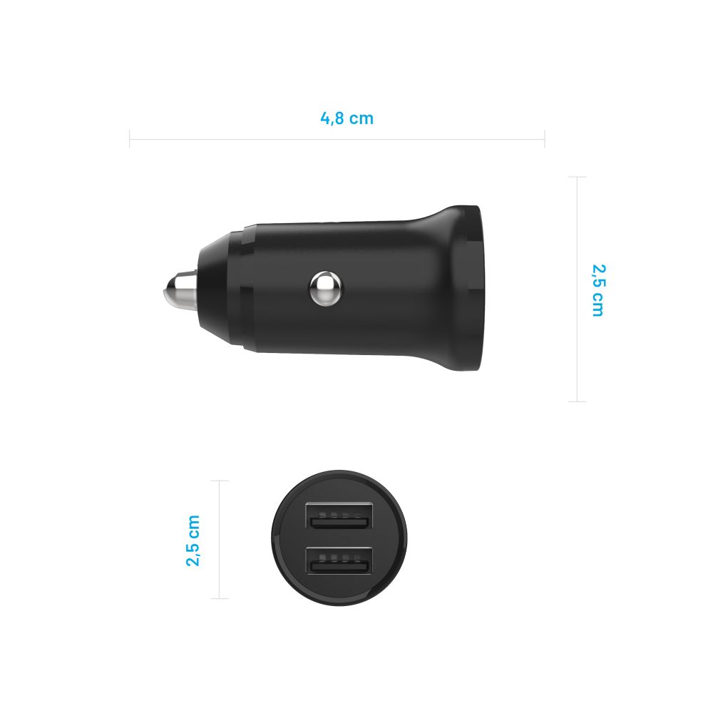 FIXED Chargeur allume-cigare double USB 15W - Noir