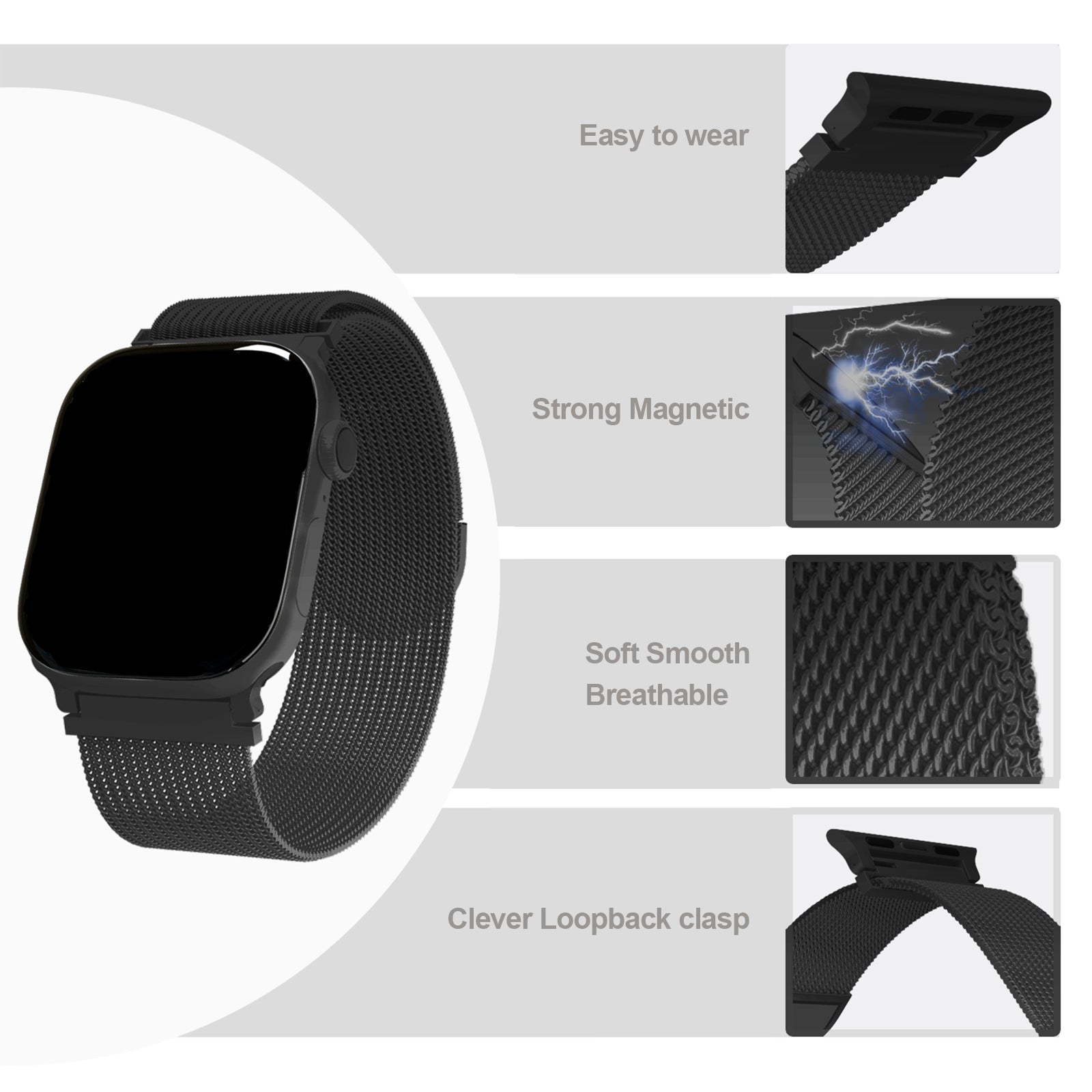 APPLE Bracelet milanais pour Apple Watch, 38/40 mm - Noir