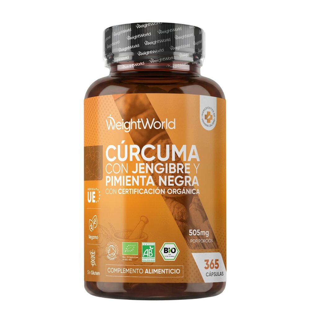WeightWorld Curcuma biologique avec poivre noir biologique et gingembre biologique 505 mg 365 gélules