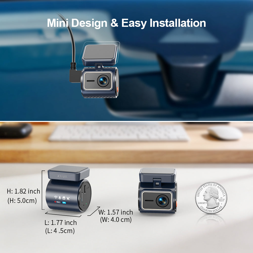 KAWA Mini Dashcam 4K avant, commande vocale, affichage discret, HDR 2K, caméra de voiture avec moteur NightEagle, Wi-Fi 6 et GPS intégrés, mode stationnement en mémoire tampon 24/7