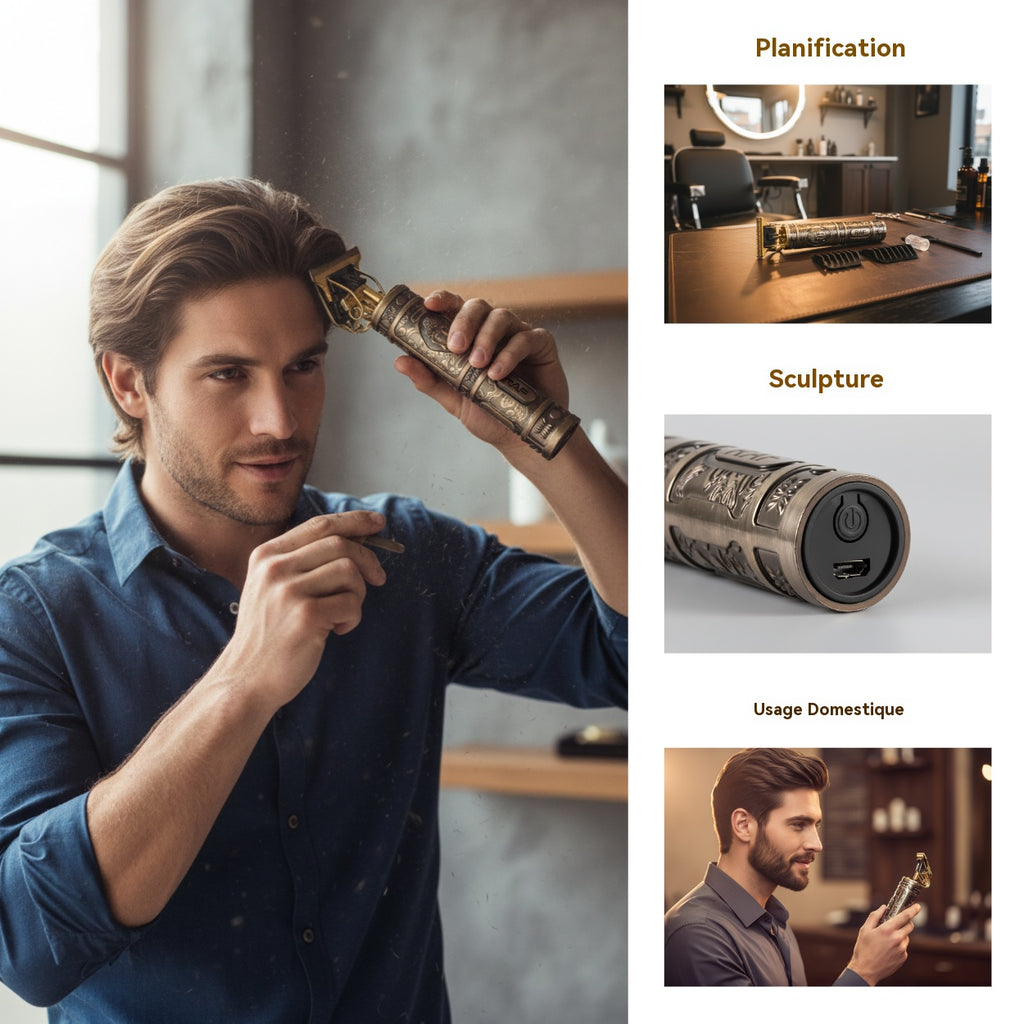 RAF Tondeuse professionnelle pour hommes, technologie T Blade, appareil sans fil, moteur 7200 tr/min, kit coiffage de barbier