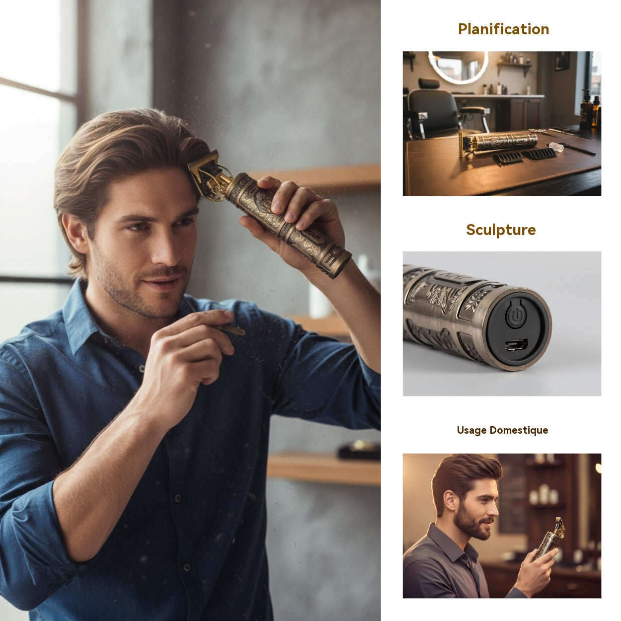 RAF Tondeuse professionnelle pour hommes, technologie T Blade, appareil sans fil, moteur 7200 tr/min, kit coiffage de barbier