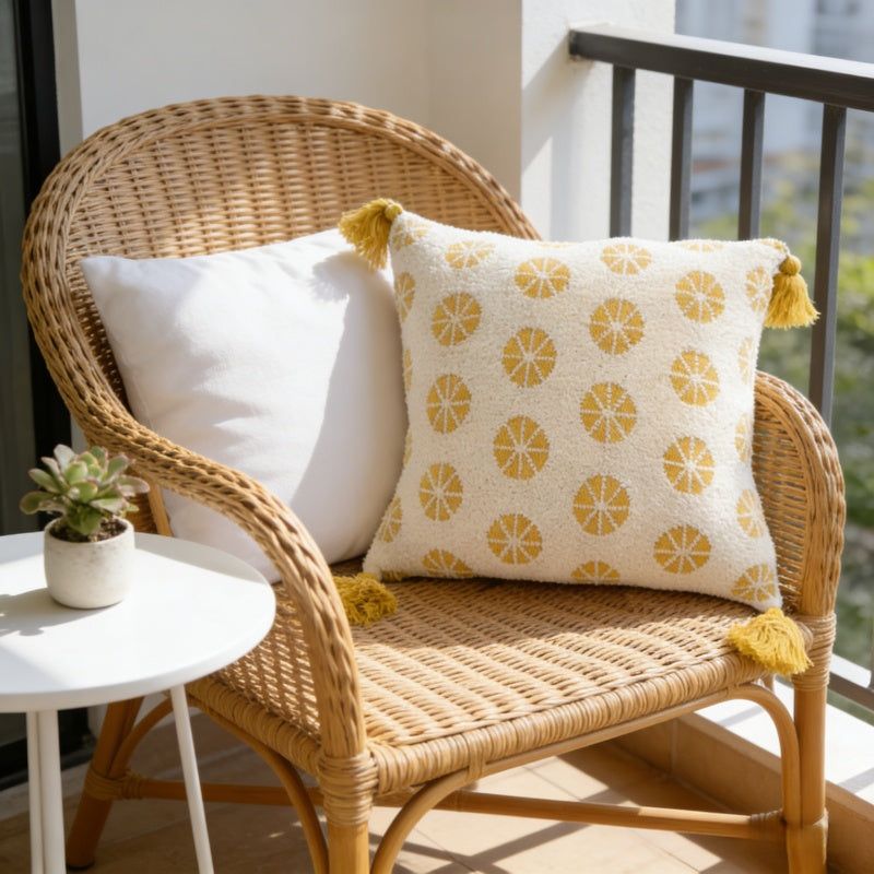 MEROPE, Housse de coussin en tricot acrylique sherpa, 50x50 cm, jaune, 1 pack