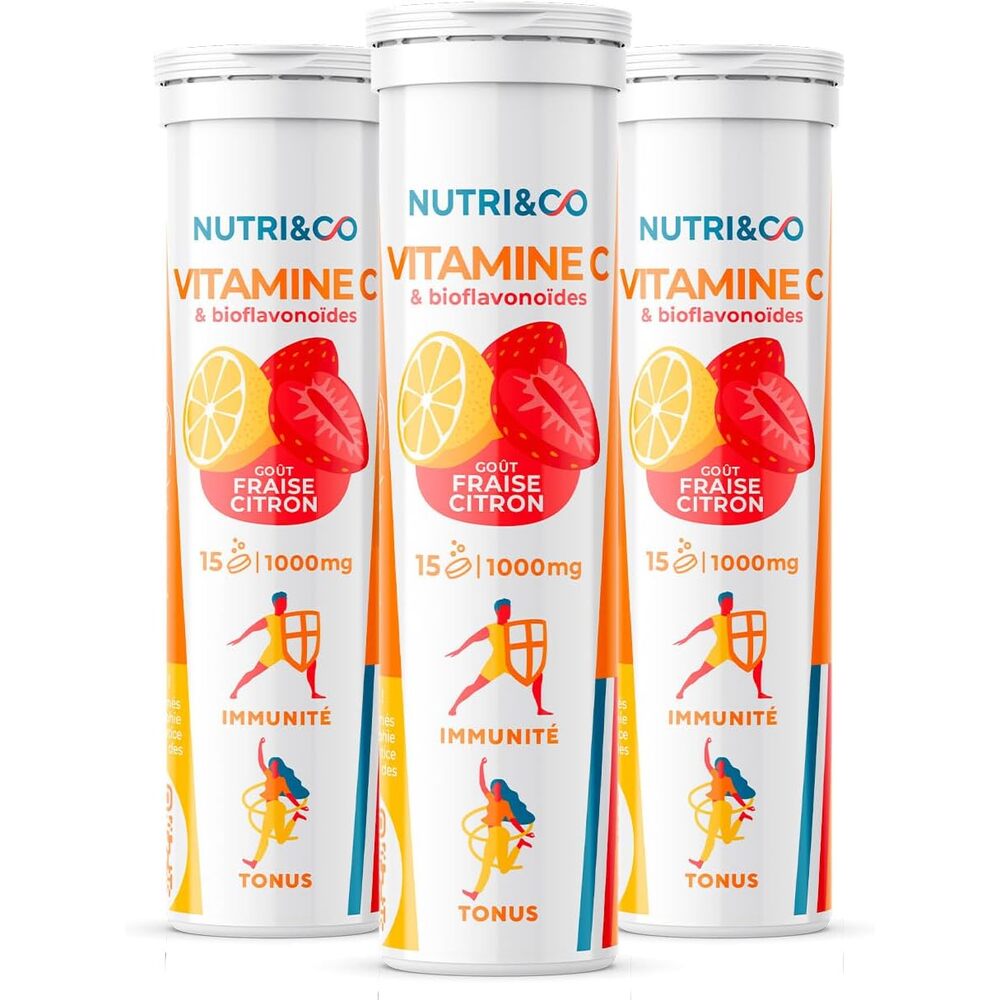 Nutri&Co Vitamine C - goût Citron-Fraise - 15 comprimés effervescents (Lot de 3)