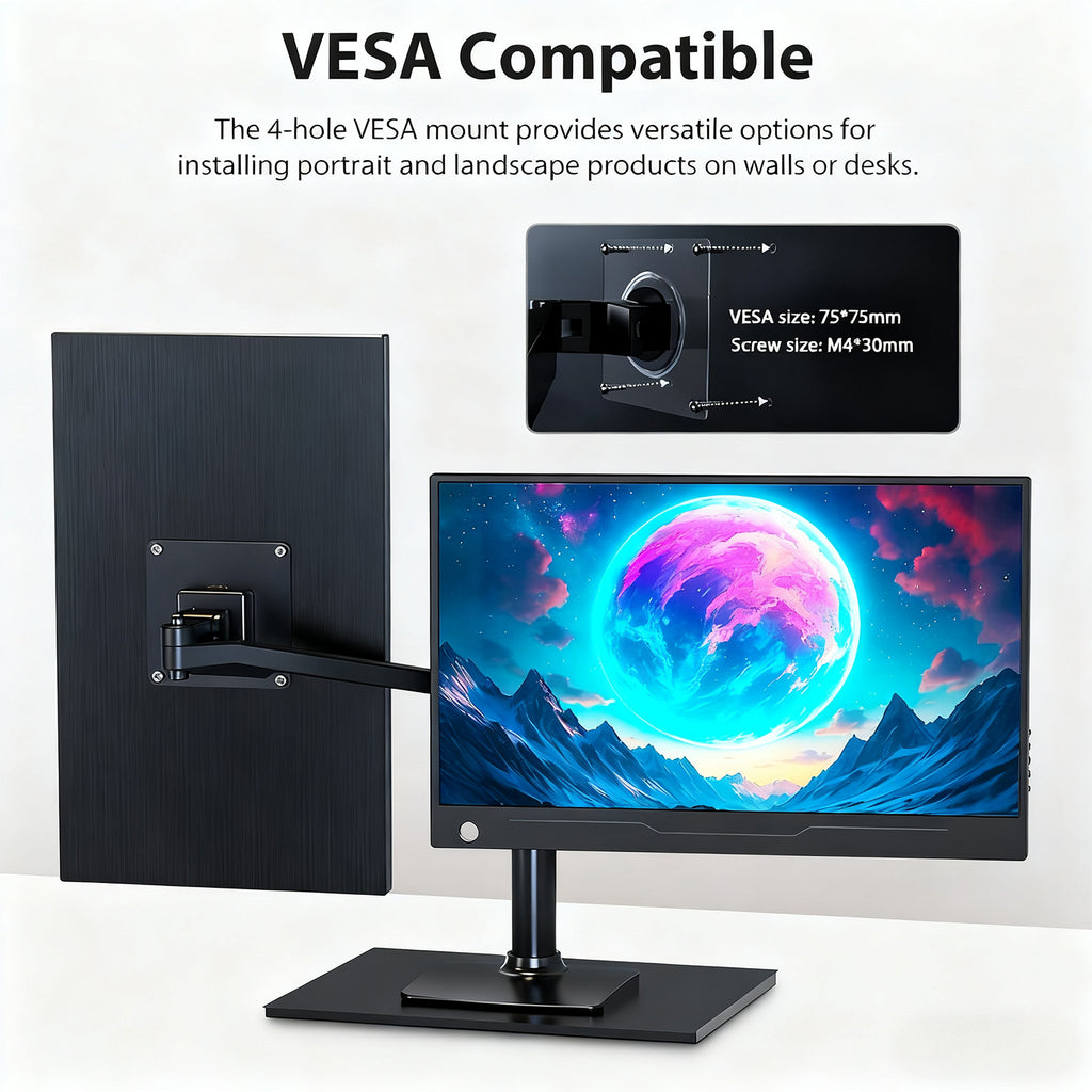 UPERFECT Moniteur portable 14" 60 Hz avec écran tactile, 100 % sRGB, avec VESA et pied, réglable à 180°, ultra-fin et léger, second écran de voyage pour ordinateur portable