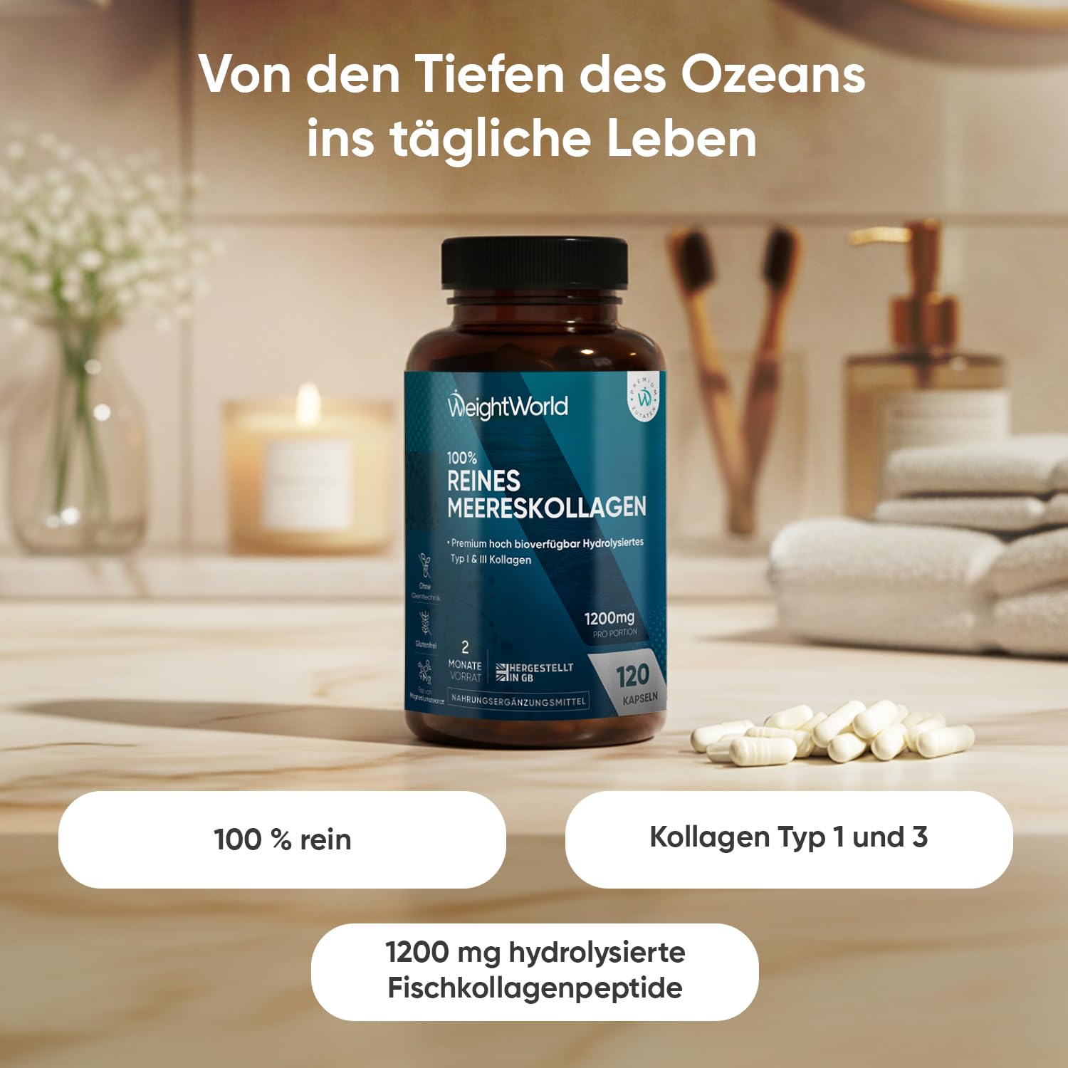 WeightWorld Collagène marin pur 1200 mg - 120 gélules