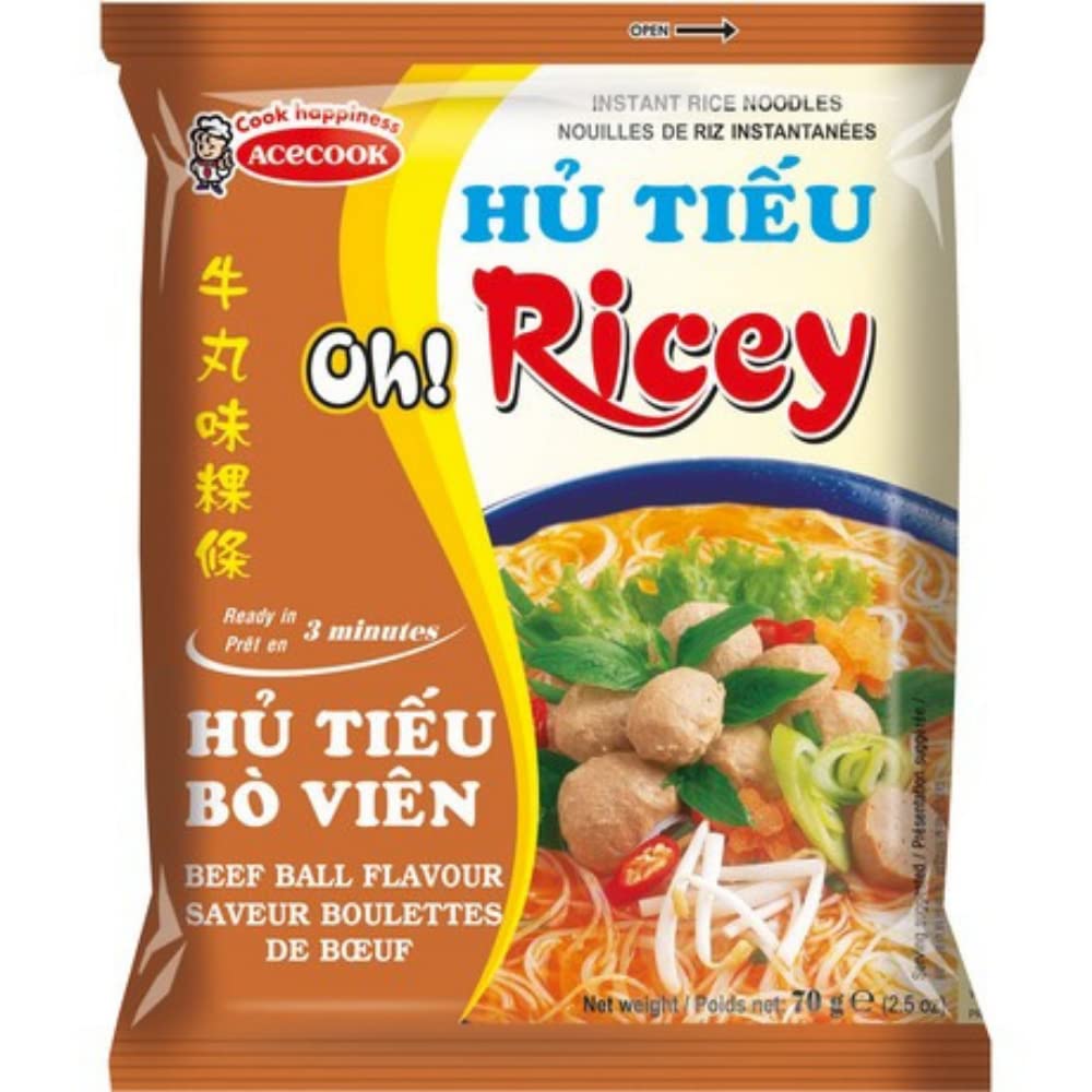 Acecook Oh Ricey Nouilles de riz instantanées saveur boulettes de bœuf - 70 g