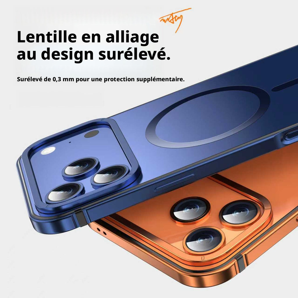 IM-CHEN Coque pour iPhone 17 Pro, cadre en alliage, couleur d’origine, versions magnétiques MagSafe, argent, 1 pièce
