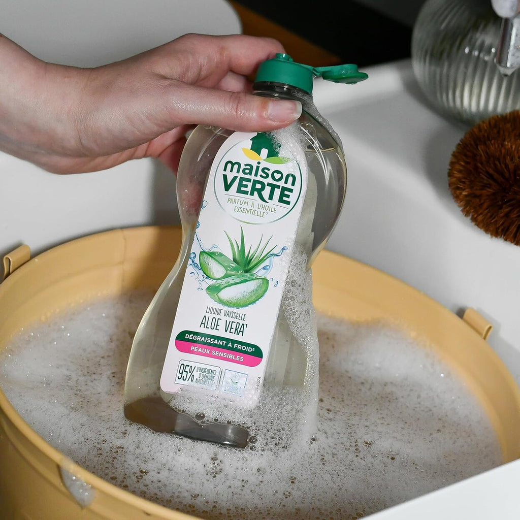 Maison Verte Liquide Vaisselle, Aloe Vera & Huiles Essentielles Biologiques, Dégraissage à Froid, 2 x 500 ml (= 1 L)