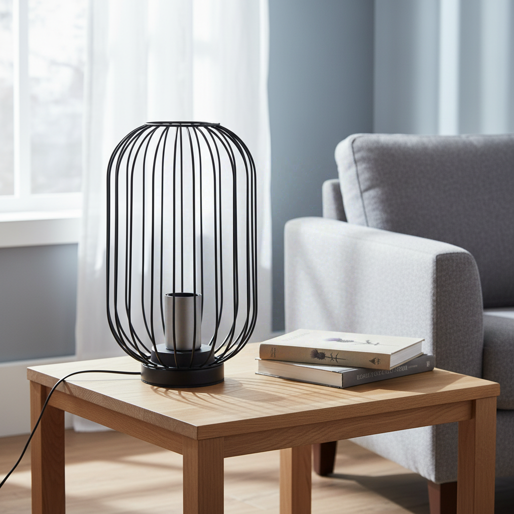 Koopman Lampe de table décorative noire style industriel, monture argentée