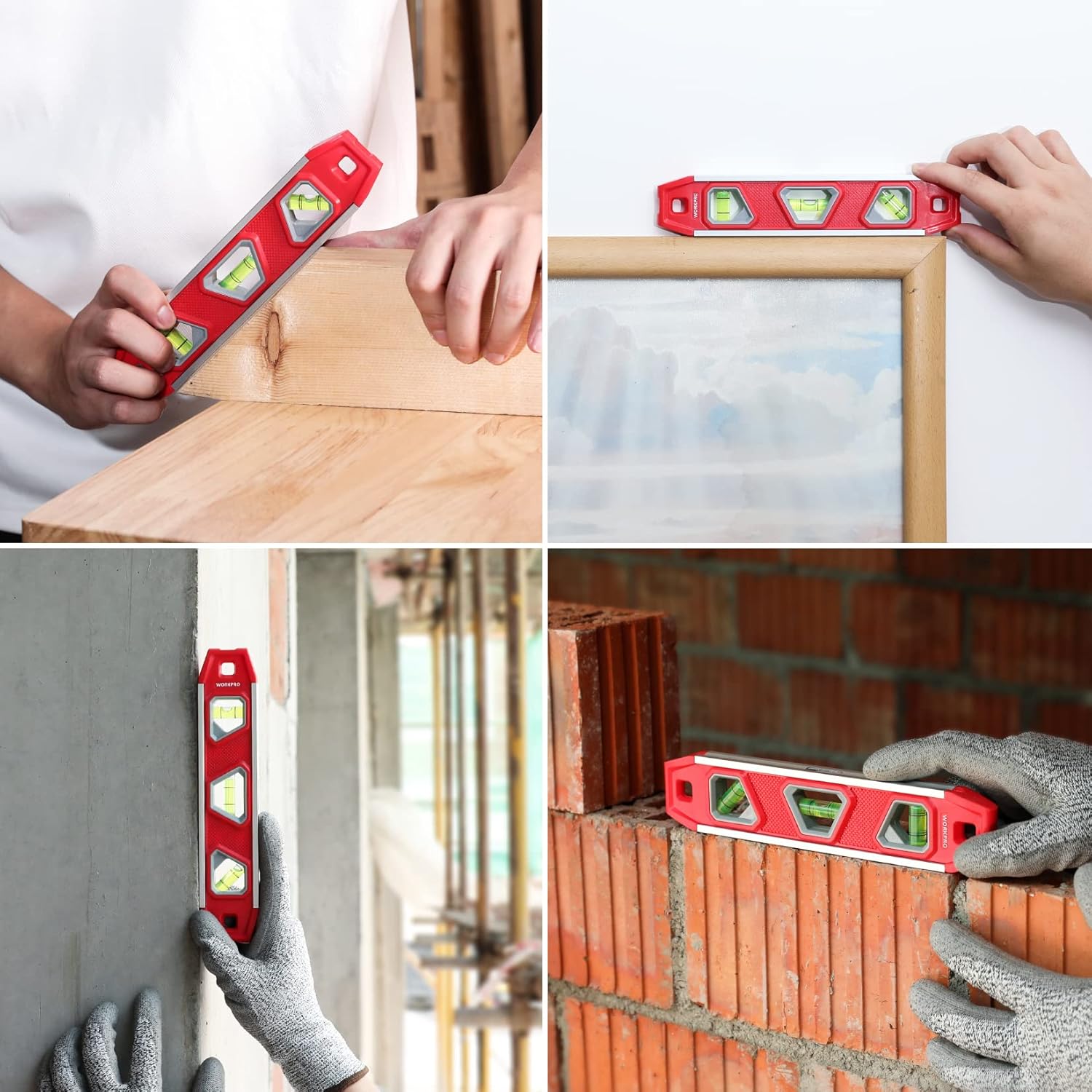 WORKPRO Niveau à bulle magnétique mini torpédo avec 3 niveaux 45°/90°/180° - 23 cm