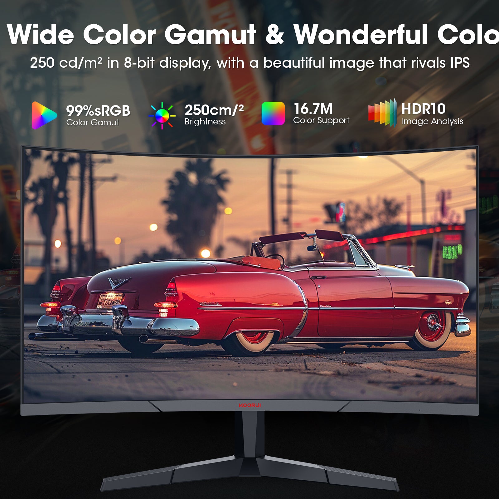 KOORUI 24E6CA – Moniteur de jeu incurvé VA FHD 180 Hz 23,6", Moniteur de jeu incurvé KTC 24E6CA 23,6 pouces rouge-noir, Moniteur d'ordinateur incurvé VA FHD 1920×1080 1500R