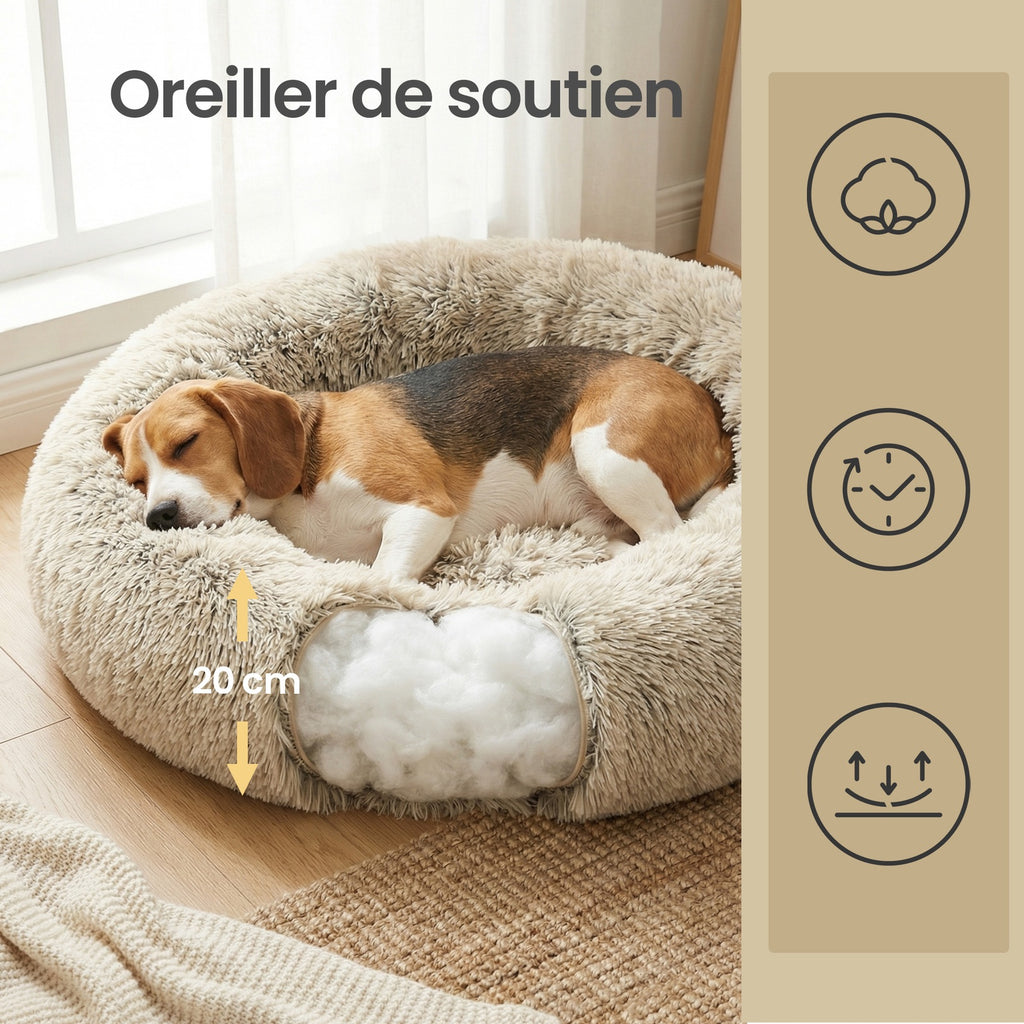 JOYFURNOS Lit pour chien en peluche donut avec housse amovible et lavable, kaki, 70 x 20 cm