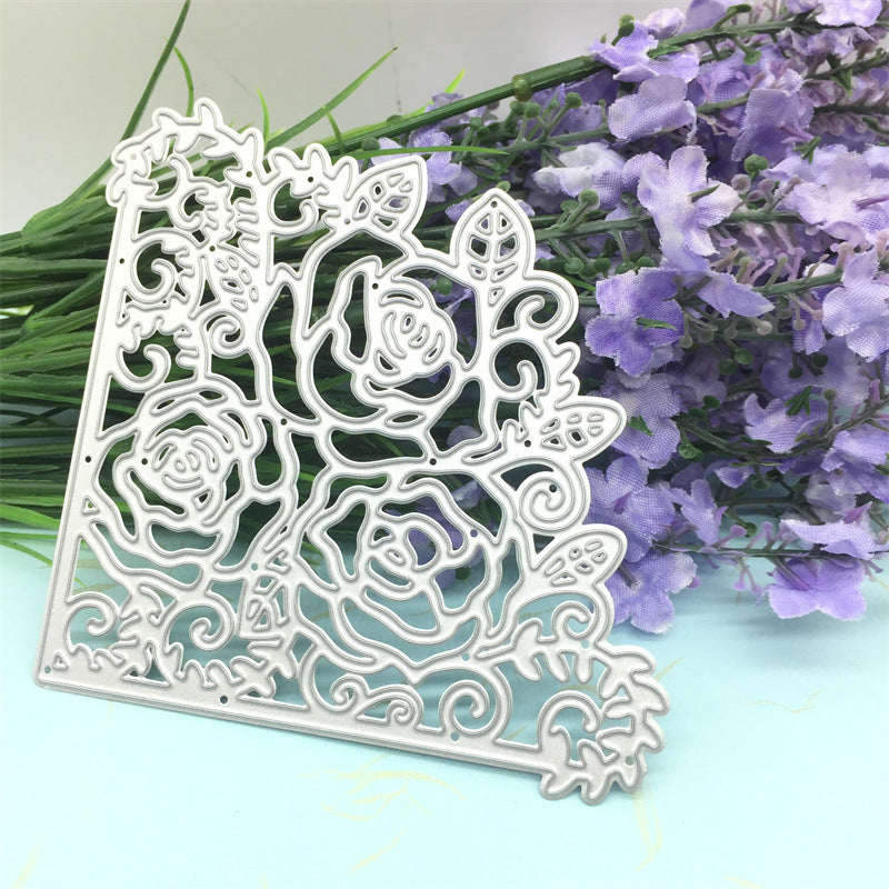 Cadre coins fleuris découpes métalliques, gabarit de scrapbooking DIY, style Art Déco