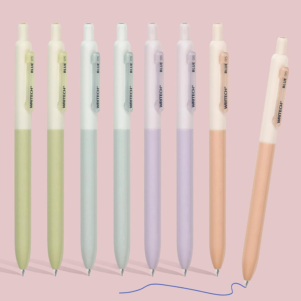 Writech Lot de 8 stylos rétractables à encre gel bleue - 0,5 mm