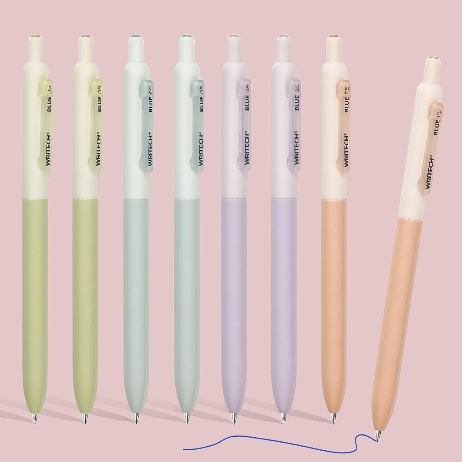 Writech Lot de 8 stylos rétractables à encre gel bleue - 0,5 mm