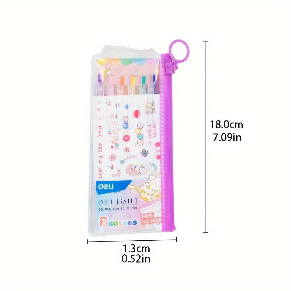Deli Stylos gel 0,5 mm, Fournitures d’écriture de bureau, Lot de 6 (Rouge/Bleu/Jaune)