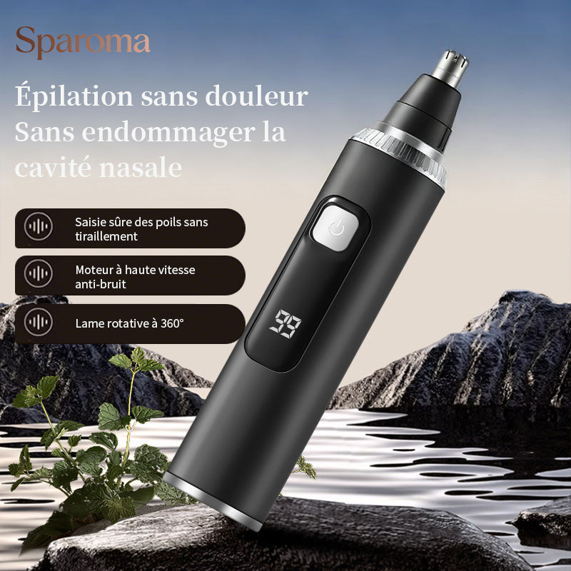 Sparoma Tondeuse pour poils oreilles et nez 3-en-1 – Écran LED | Moteur haute vitesse 8500 tr/min | Étanche IPX7 | Rechargeable Type-C