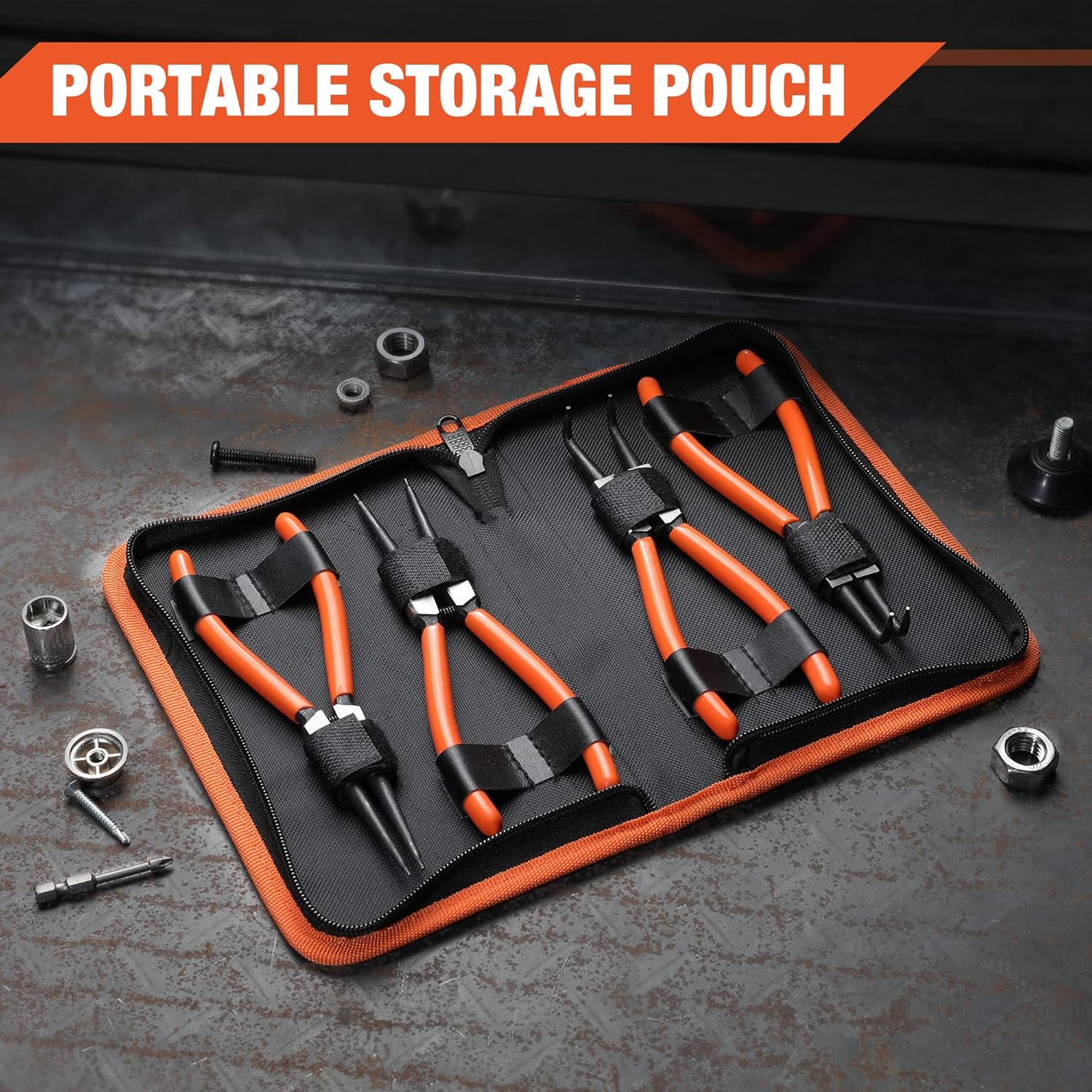 ValueMax Lot de 4 pinces à circlips internes et externes 180 mm avec étui de rangement à fermeture éclair