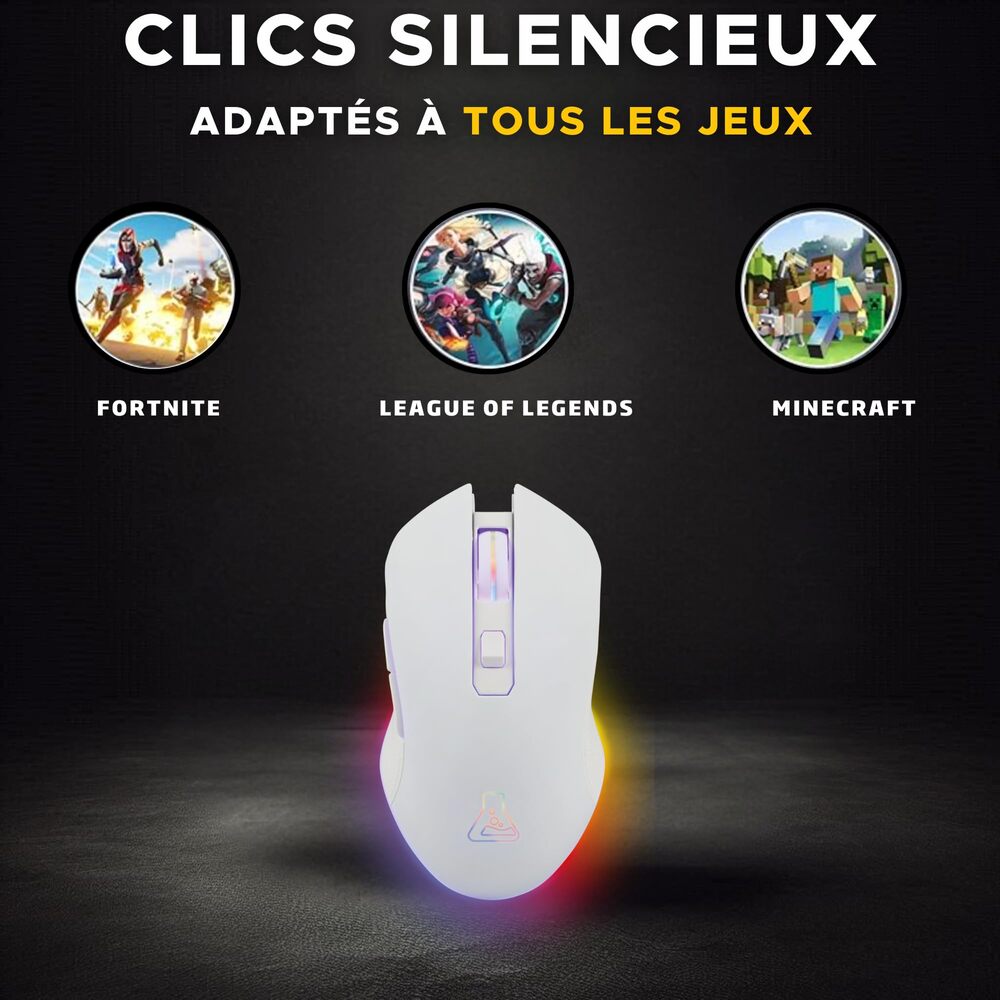 THE G-LAB KULT-HELIUM Souris Gaming sans Fil - 6400 DPI, 6 Boutons - Blanc