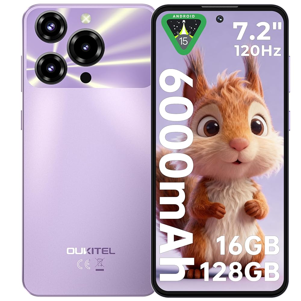 OUKITEL C69(4+128) Smartphone 7,2 pouces Batterie 6000 mAh 9,5 mm Corps ultra-fin Violet Double SIM