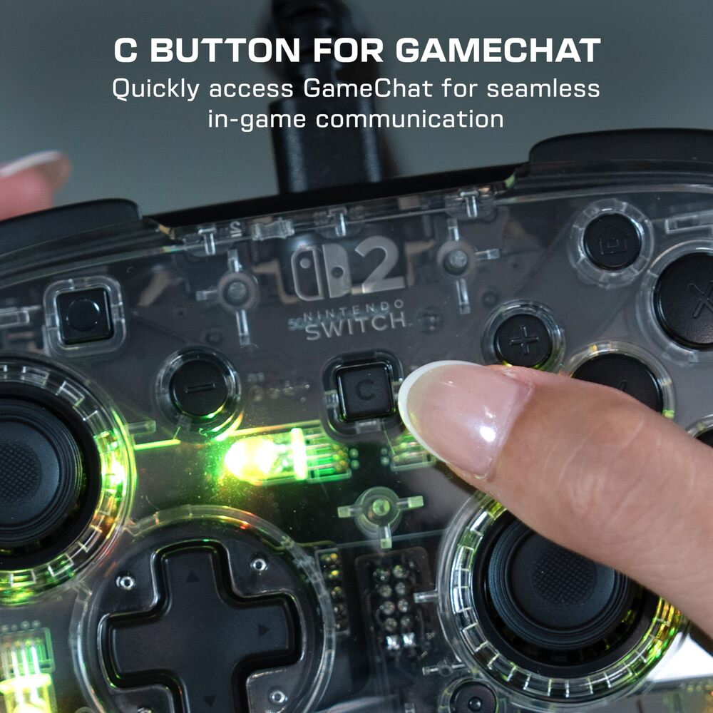 TURTLE BEACH Afterglow RGB Manette Filaire (USB) RGB - Joysticks à Effet Hall, Bouton C pour GameChat, 2 Boutons Arrière Programmables - Nintendo Switch 2, Switch & Switch OLED - Transparent