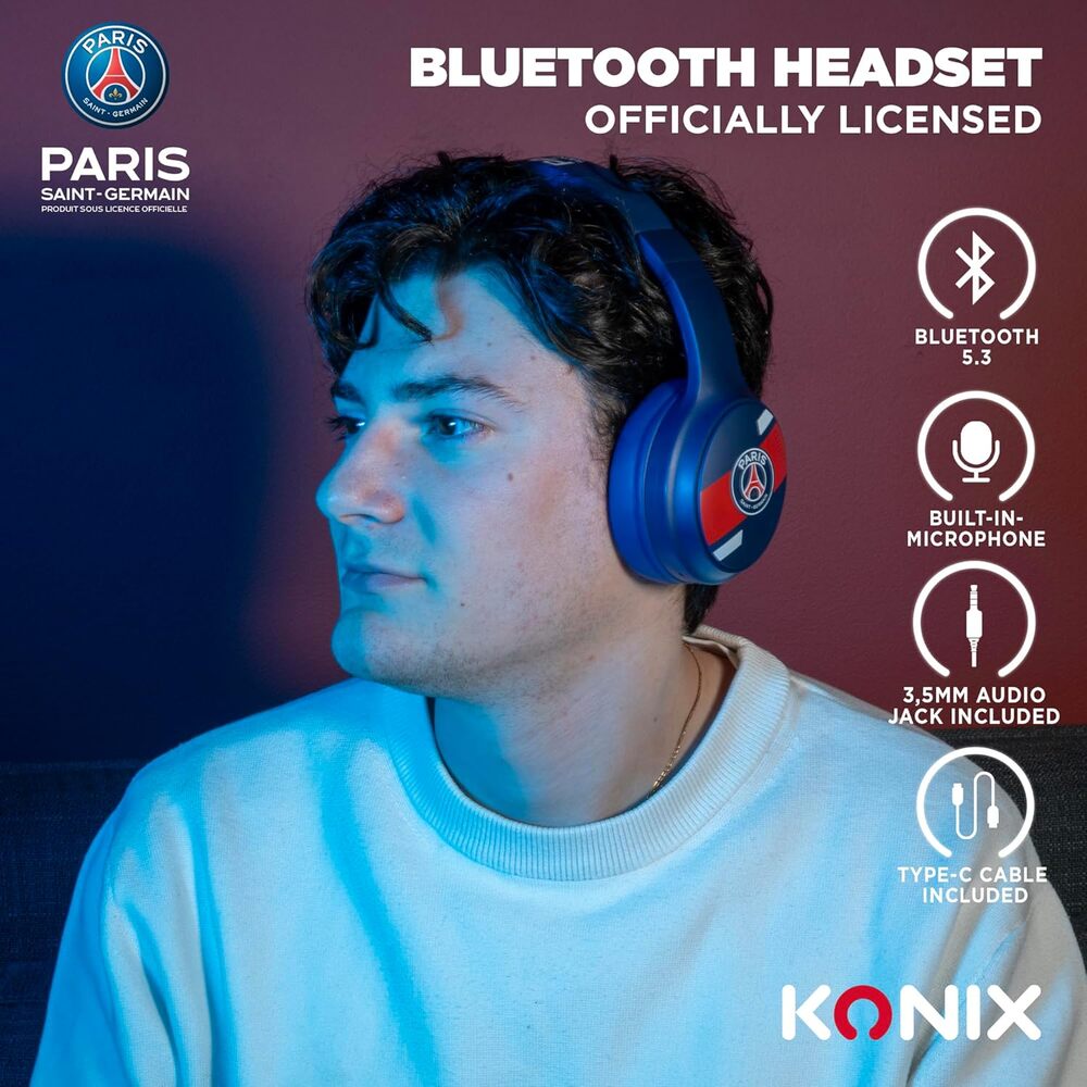 Konix PSG Gaming Headset Bluetooth 5.3 & 3.5mm Jack - Built-in Mic - PC/Smartphone/Tablet - Blue