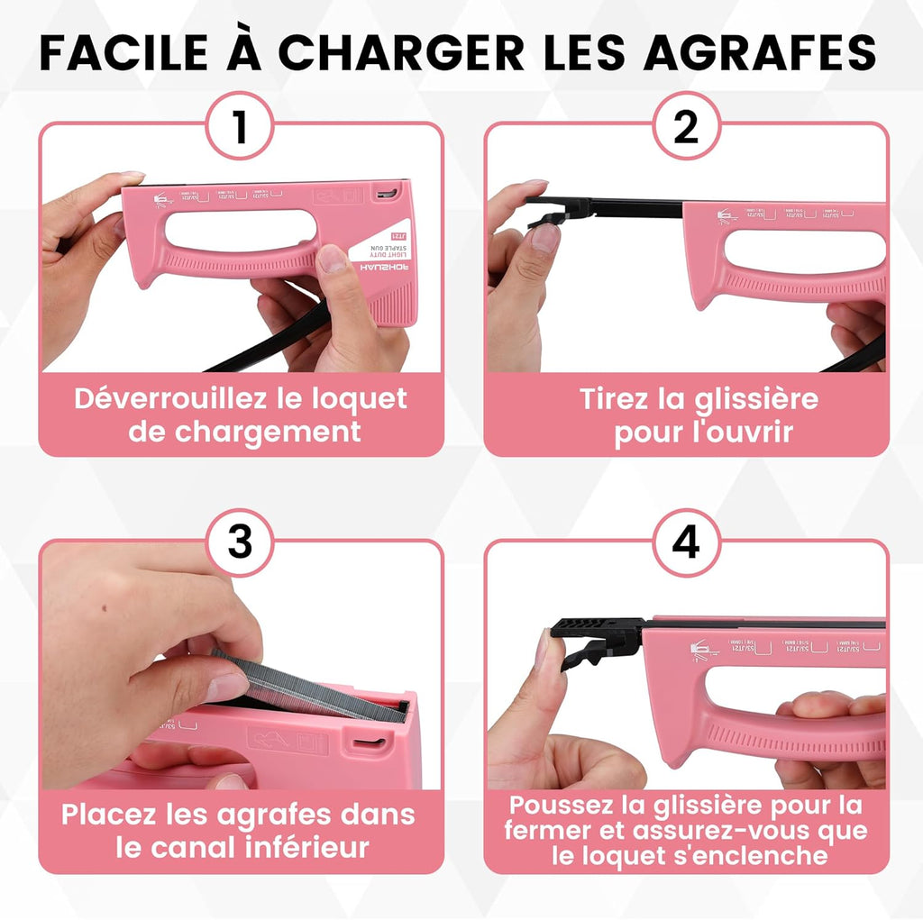 HAUSHOF Agrafeuse manuelle rose pour tapisserie, agrafeuse à bois pour agrafes type 53, avec 800 agrafes 8 mm et extracteur d'agrafes pour bois, tissu, meubles
