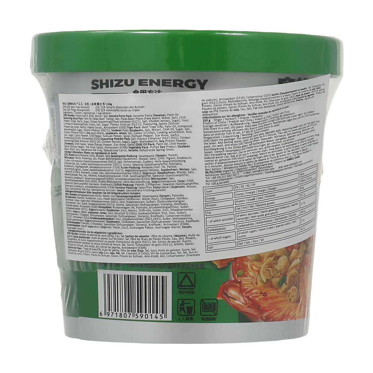 SHIZU ENERGY Nouilles de verre instantanées style tripes, saveur Mala, pour fondue chinoise 150 g