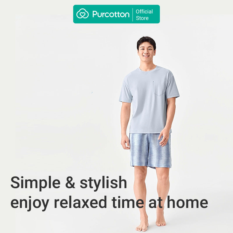 Purcotton Ensemble de loungewear pour homme - Débardeur en maille rafraîchissant & short en gaze AirySoft - Rafraîchissant & respirant - Léger & moelleux - Confortable à la maison