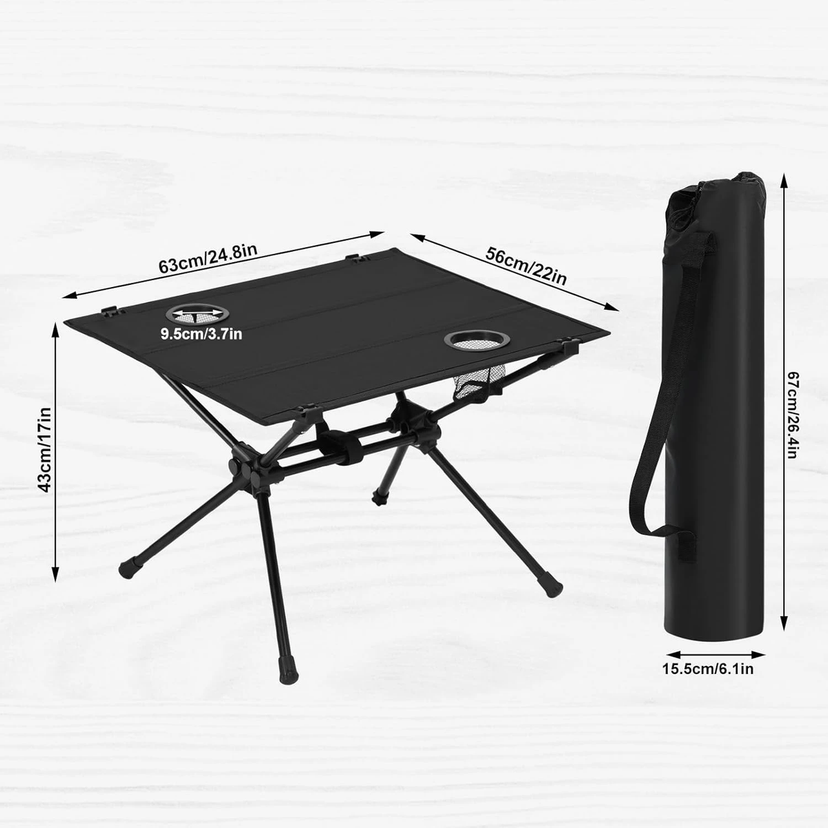 WOLTU Table de camping portable, table pliante ultralégère avec 2 porte-gobelets, table de pique-nique pliante avec sac de rangement, pour le camping, les pique-niques