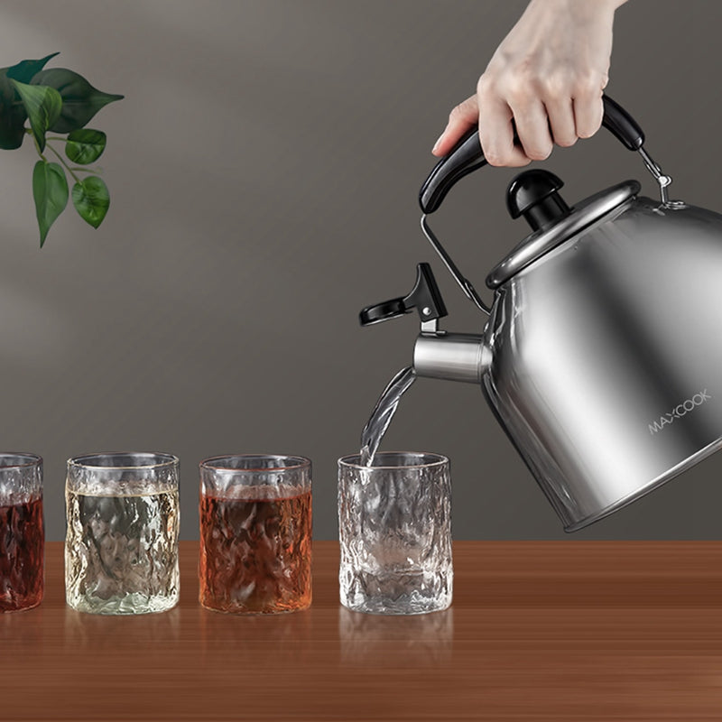 Maxcook Bouilloire à thé à sifflet en acier inoxydable 304, 4 L, finition satinée brossée, convient pour l'eau bouillante et le thé, compatible avec plaques à induction et cuisinières à gaz, MCH287
