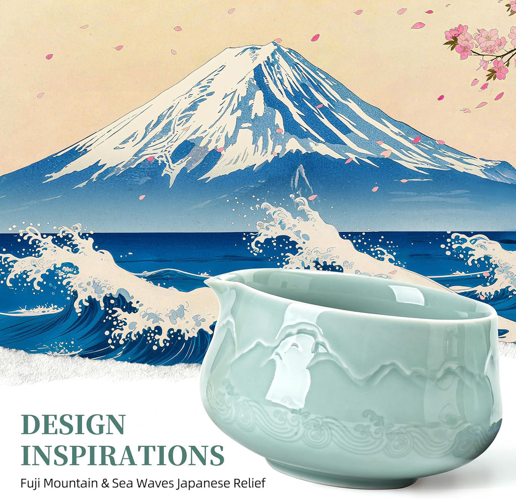 TEANAGOO Set de cérémonie du matcha en céramique 7 pièces avec fouet, bol, cuillère doseuse et tamis pour préparation de latté, cadeau pour amateurs de matcha