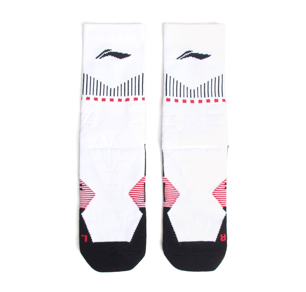 LI-NING Chaussettes mi-longues de basket-ball résistantes, confortables et respirantes blanc/noir/rouge honneur XL