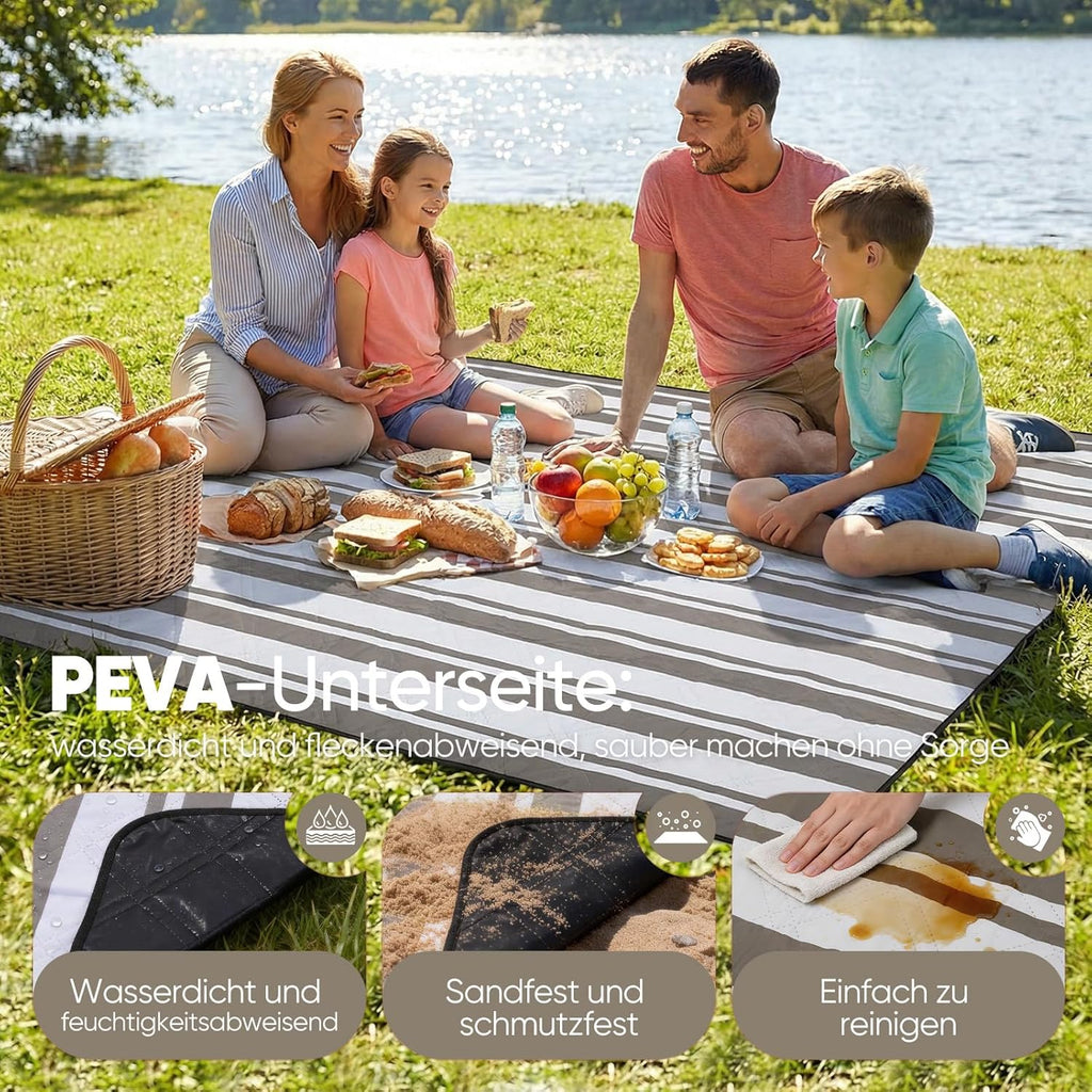 Sekey Couverture de pique-nique imperméable 200 x 200 cm, couverture de plage anti-sable | rembourrée, structure trois couches, dessous imperméable en PEVA