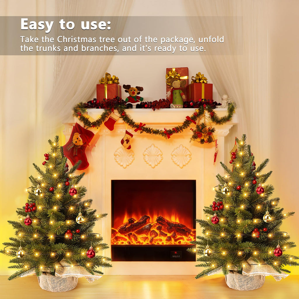 1 pièce Mini sapin de Noël 23,6 pouces/60 cm, sapin de Noël artificiel pour l'intérieur, petit sapin de table décoré avec des baies rouges et des boules de Noël
