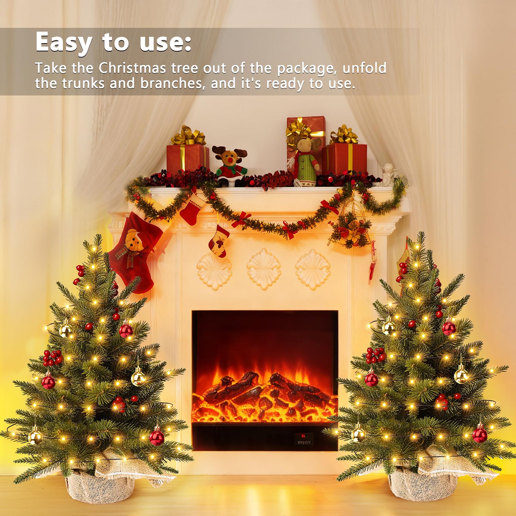 1 pièce Mini sapin de Noël 23,6 pouces/60 cm, sapin de Noël artificiel pour l'intérieur, petit sapin de table décoré avec des baies rouges et des boules de Noël