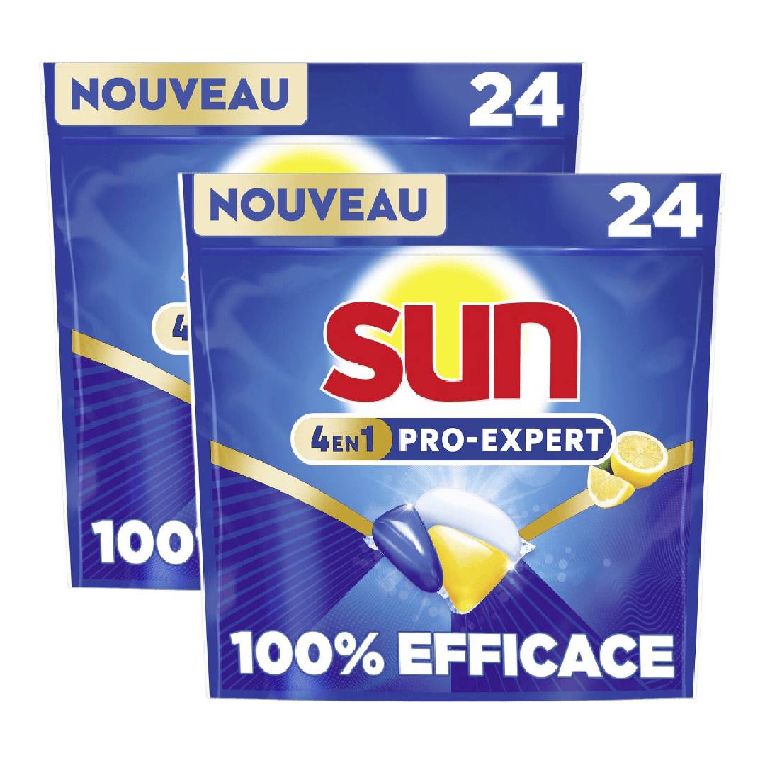 Sun Capsules Lave-vaisselle CLEANBOOST Poudre & Gel Citron 2 x 24 Capsules (= 48 Capsules)