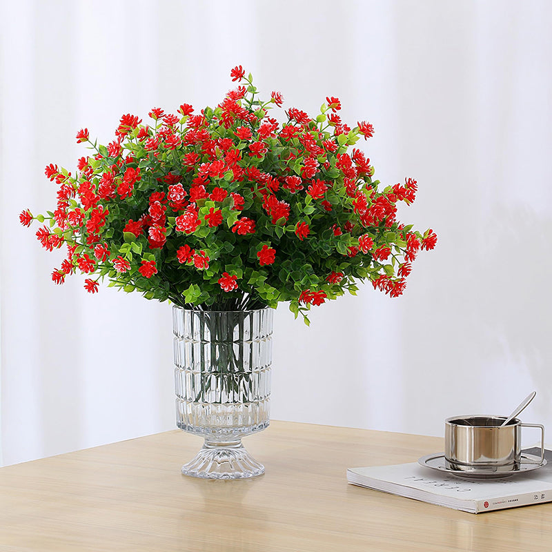 8 Pièces 13,8 in / 35 cm Fleurs Artificielles Ne Fanent Pas Buis Faux Plantes en Plastique pour Jardin Terrasse Porche Fenêtre Boîte de Fenêtre Maison Mariage Décoration Maison de Campagne (Rouge)