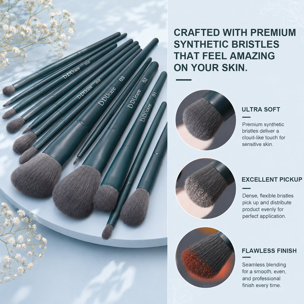 DUcare Coffret Cadeau 17 Pièces Pinceaux de Maquillage Vert Foncé