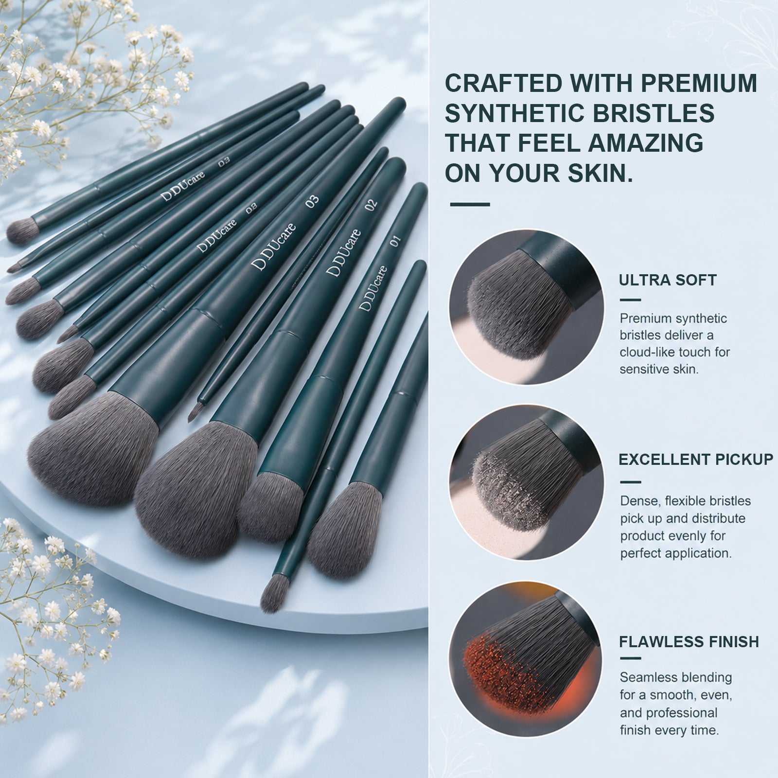 DUcare Coffret Cadeau 17 Pièces Pinceaux de Maquillage Vert Foncé