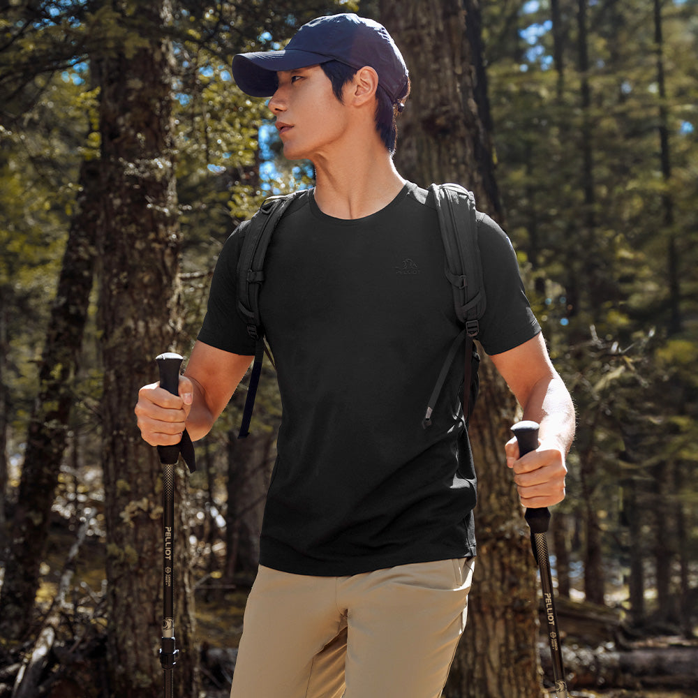 PELLIOT T-shirt homme manches courtes col rond Noir XXL Camping Voyage Imperméable Durable