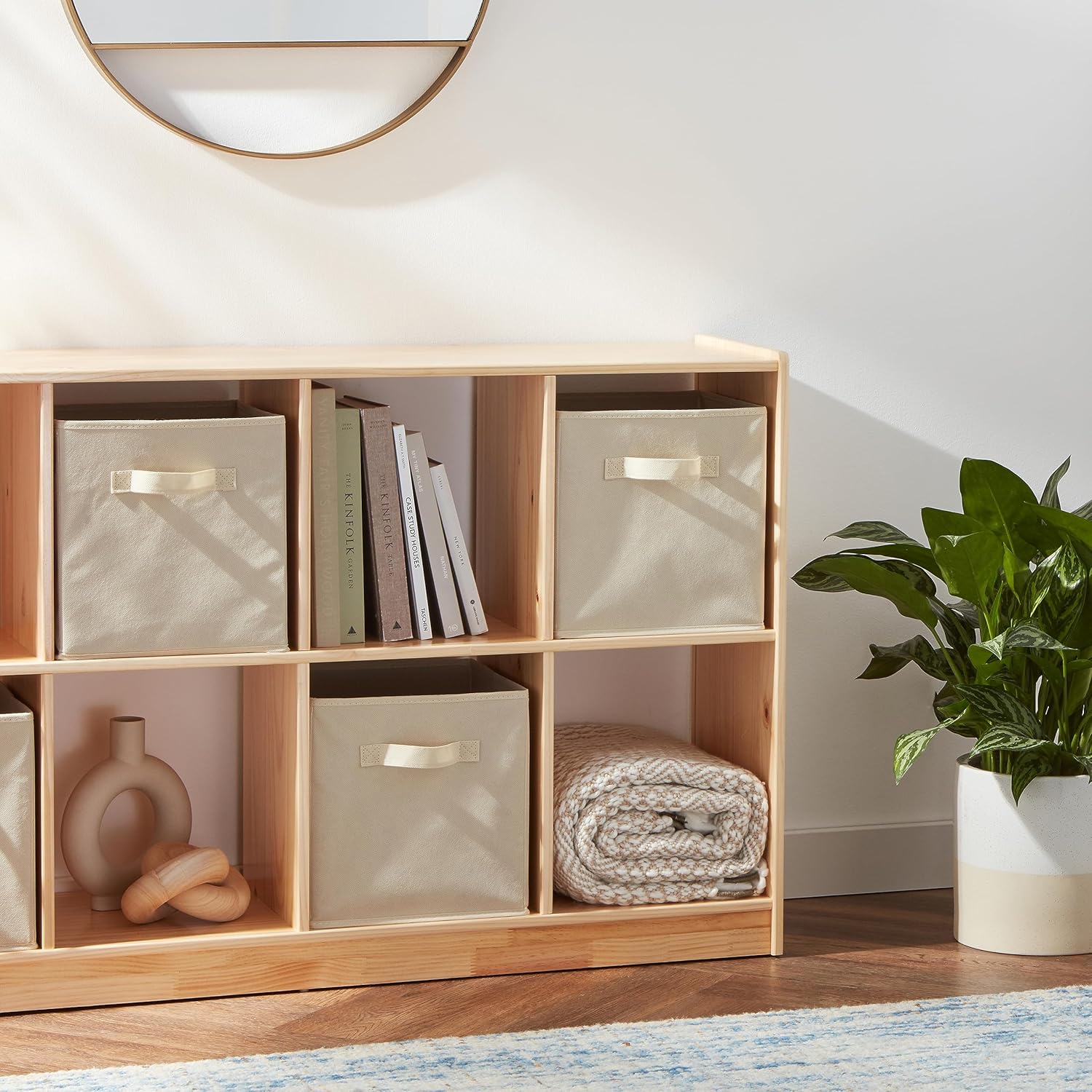 ANQI Lot de 6 Boîtes de Rangement Pliables en Tissu avec Poignées, Beige, 10.5 x 10.5 x 11 pouces