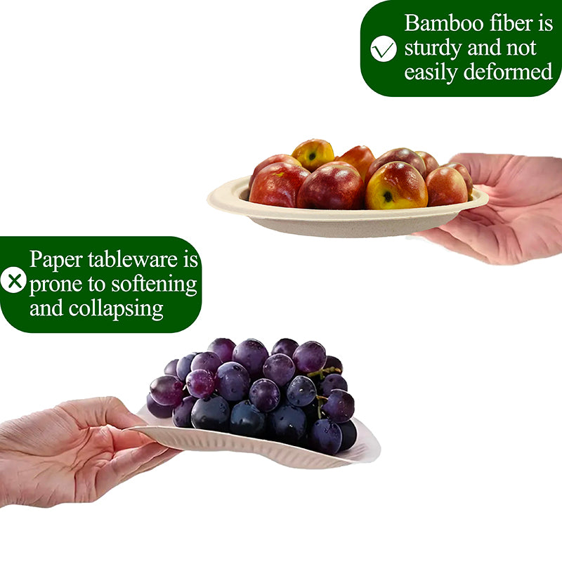 Rui bamboo Assiettes jetables en fibre de bambou 6 pouces Lot de 100