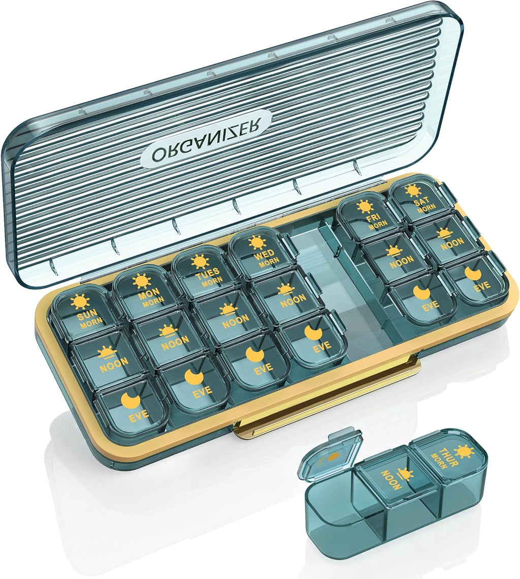GAONLY Pilulier hebdomadaire pour 3 comprimés par jour avec 7 compartiments détachables et portables - Noir